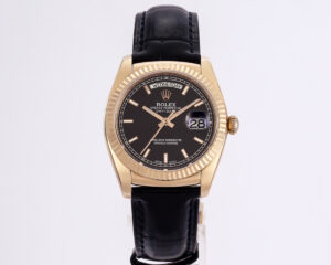 Day-Date 40 Black Dial in Rose Gold on Leather Strap